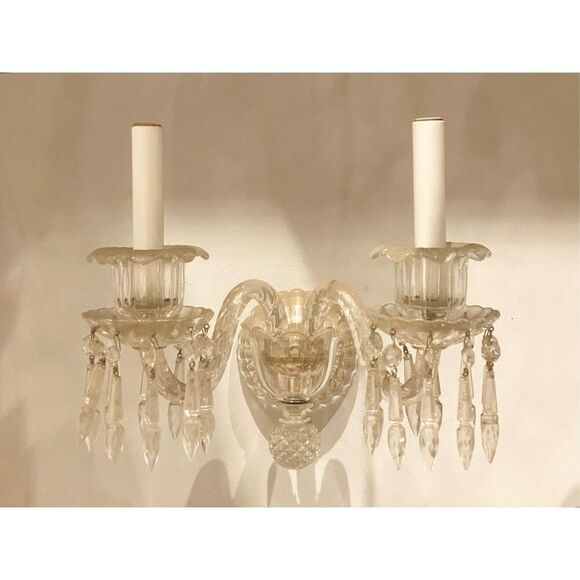 Antique Crystal Wall Sconce Double Arm Two Light - Picture 2 of 5